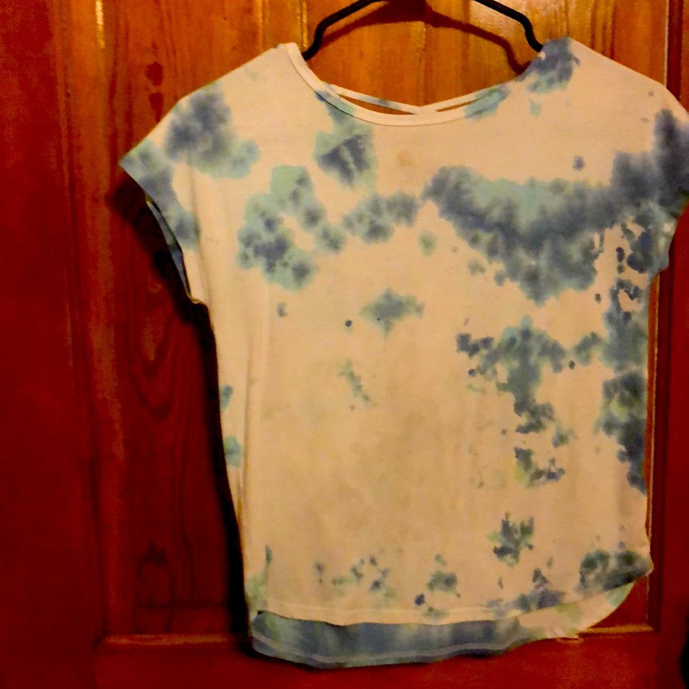 Tie dye blue shirt with lace in back